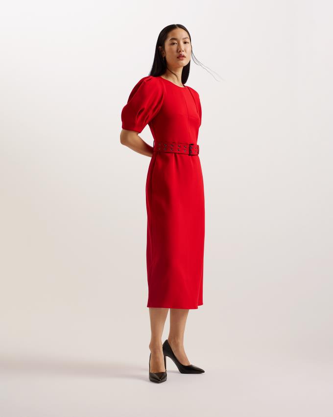 Peignoir Ted Baker Puff Sleeve Midi With Belt Rouge Femme | DEE-60470961